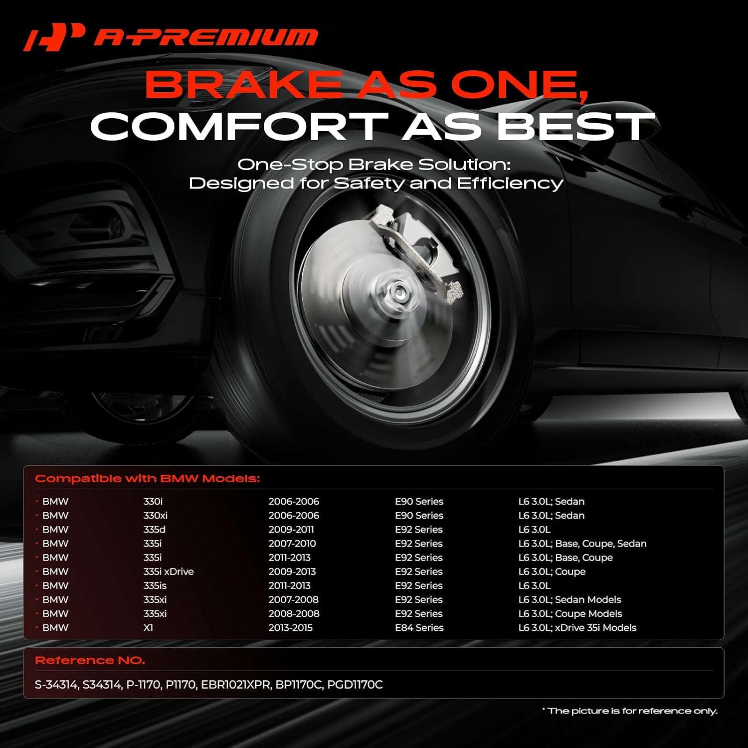 A-Premium 13.23 inch(336 mm) Rear Drilled and Slotted Disc Brake Rotors + Ceramic Pads Kit Compatible with Select BMW Models - E90 330i/330xi/, E92 335d/335i/335i xDrive/335is/335xi, E84 X1, 6-PC Set