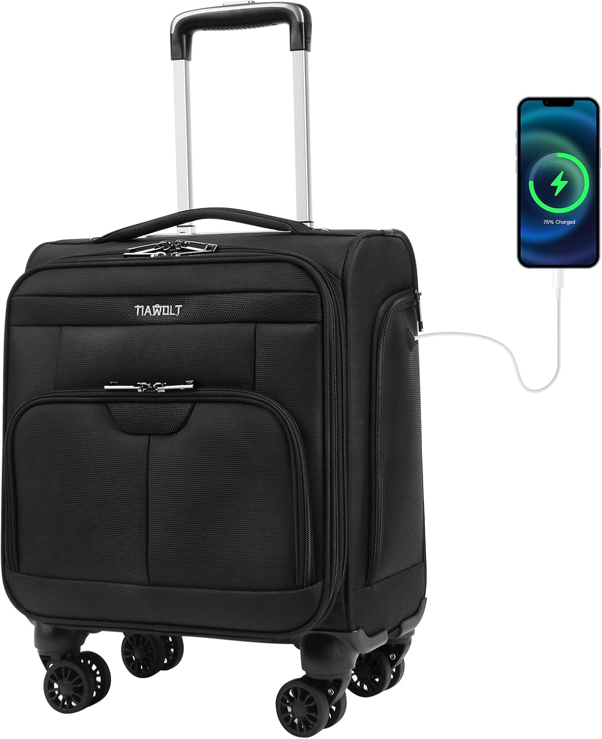 16 Inch Underseat Carry on Luggage With Wheels Soft side Lightweight Business Travel Small Suitcases Bag with TSA lock for Airlines,Men Women, Pilots Crew,Black