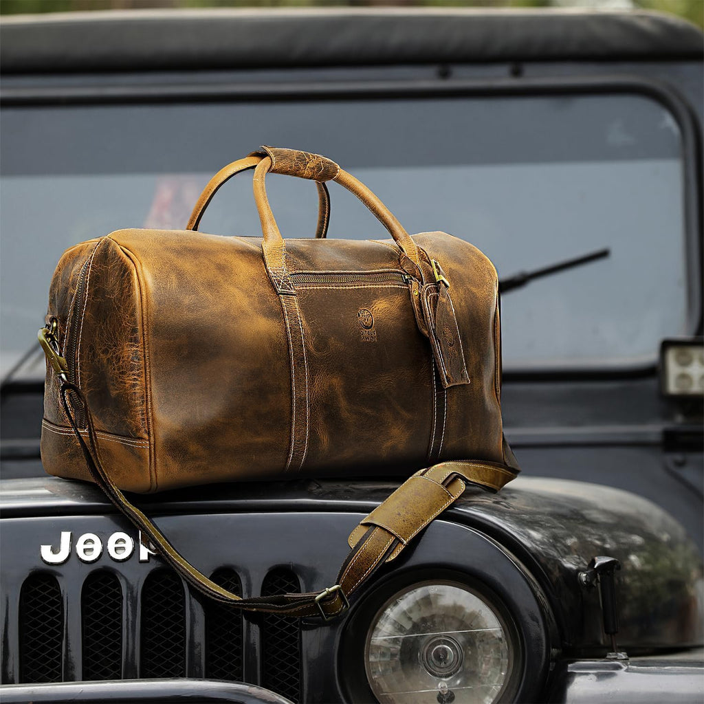 Handmade Leather Travel Duffel Bag - Airplane Underseat Carry On Bags by Rustic Town