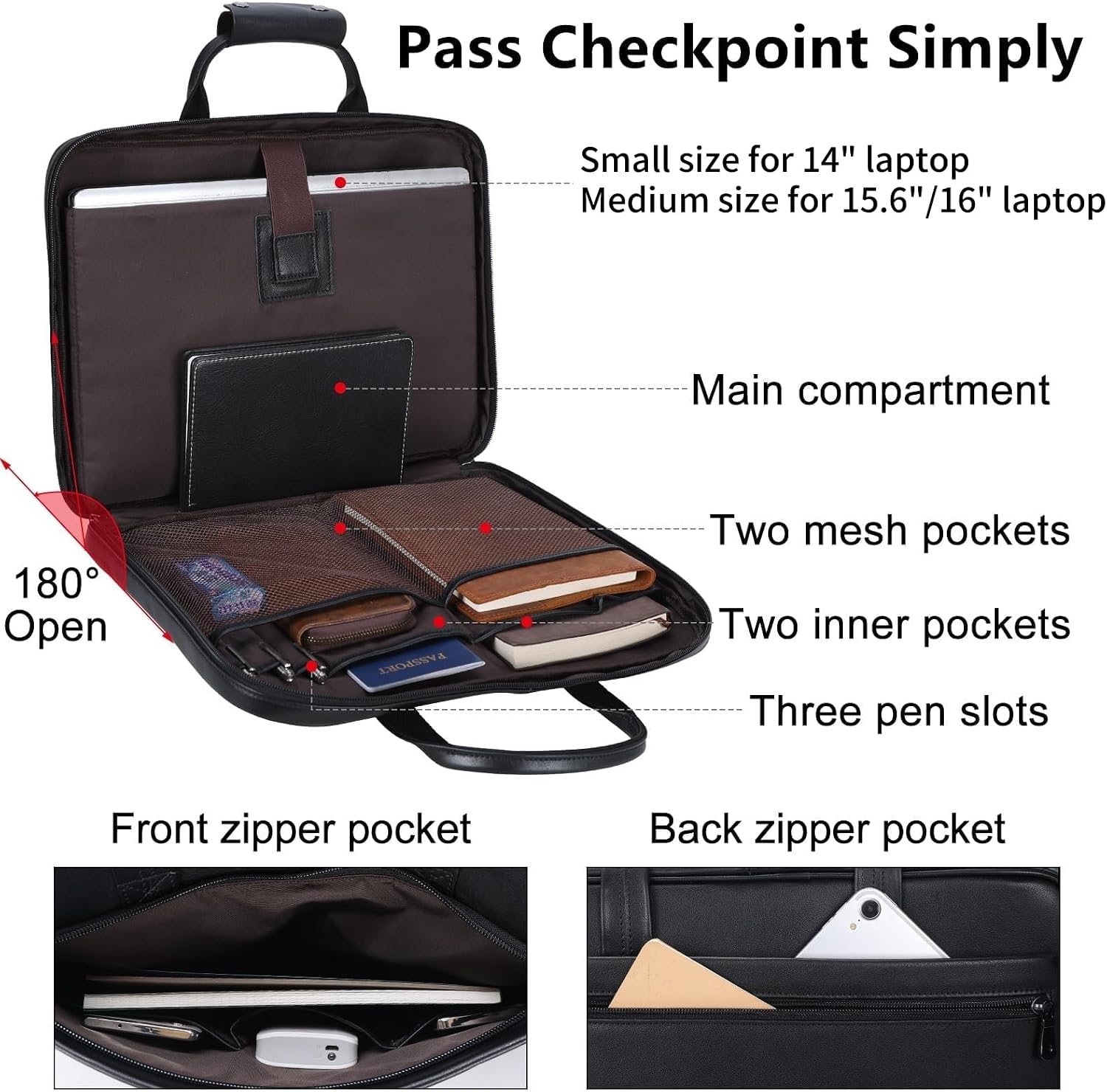 Leather Slim Briefcase for Men 14' - 16' Laptop Crossbody Messenger Bag Business Work Lawyer Attache Case