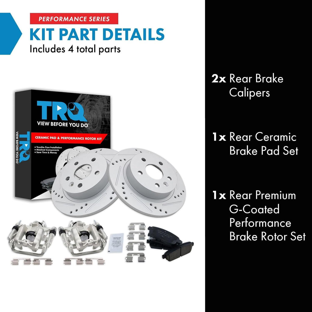 TRQ Performance Rear Brake Pad and Rotor Set Ceramic Solid G Coated Rotors Calipers Compatible with 2011-2015 Chevrolet Cruze 2016 Cruze Limited