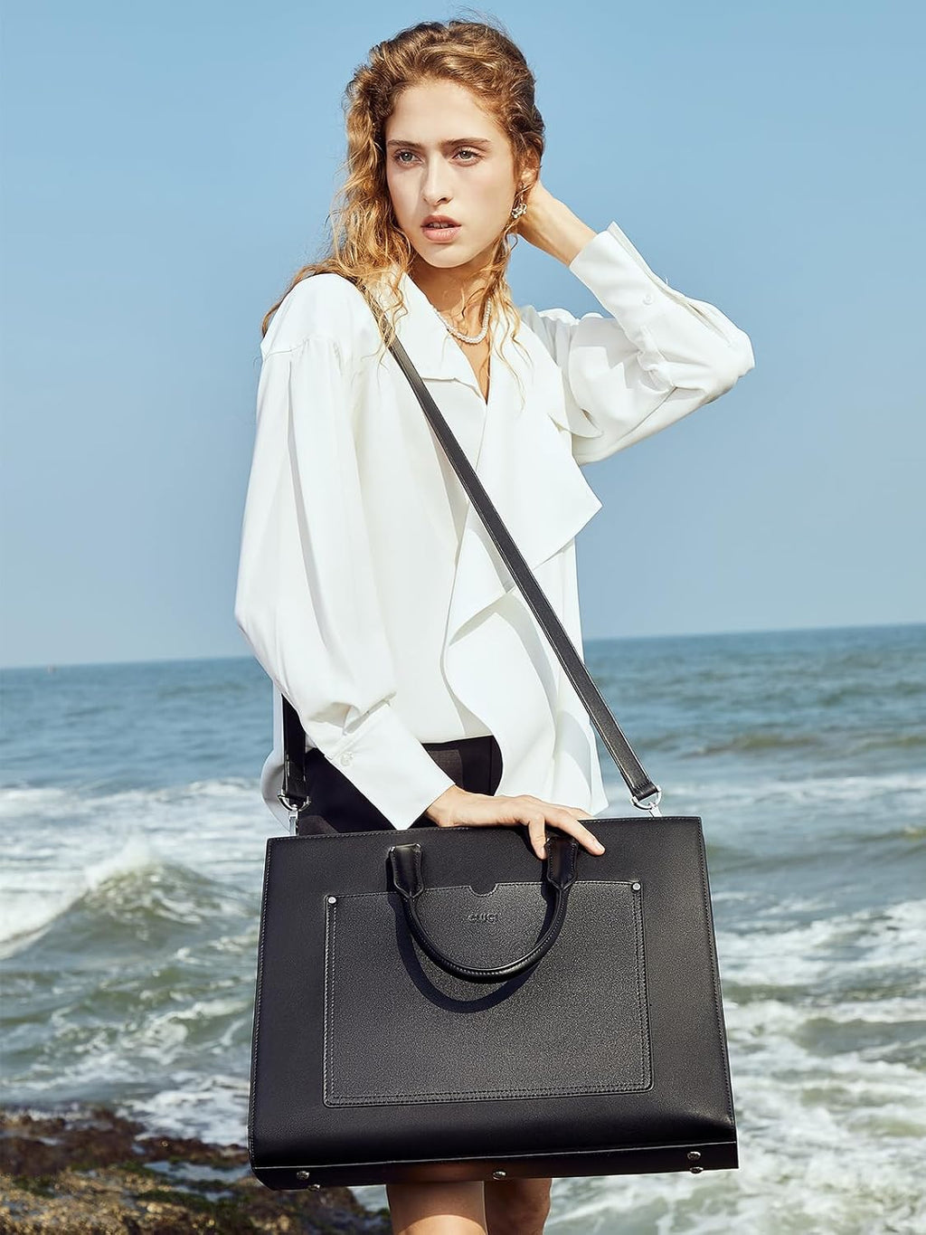 CLUCI Leather Briefcase for Women Laptop 15.6 Inch Professional Business Work Ladies Computer Handbag Shoulder Bag
