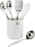Hestan Provisions Chef's Tools, Deluxe Tool Set (6-Piece) with Porcelain Holder/Bain Marie & Stainless Steel: Solid Spoon, Ladle, Pasta Fork, Turner/Spatula, French Whisk