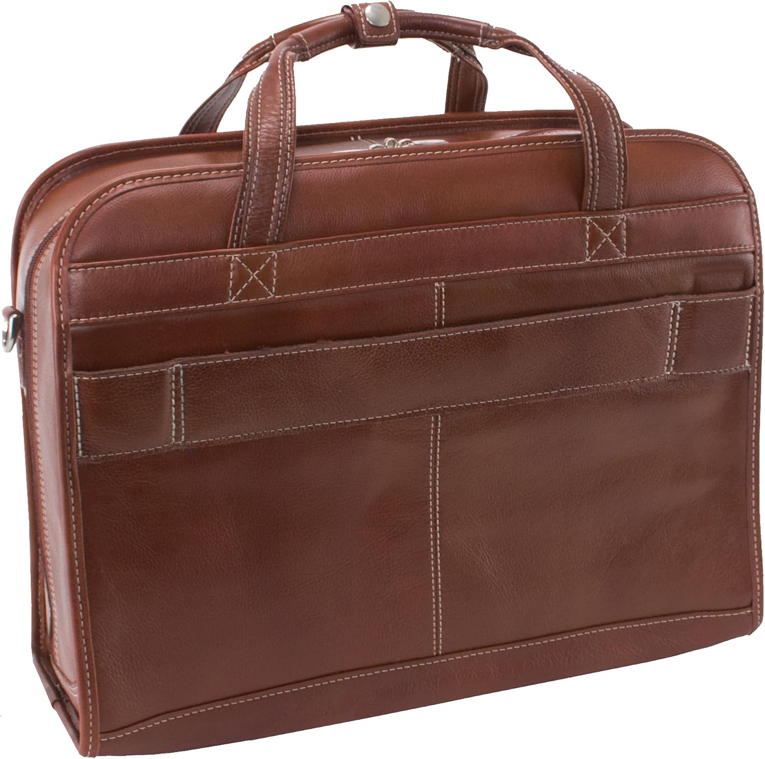 Siamod, VERNAZZA, CARUGETTO, Napa Cashmere Leather, 15' Leather Patented Detachable -Wheeled Laptop Briefcase, Cognac (45294), 18 L x 8 75 W x 14 5 H