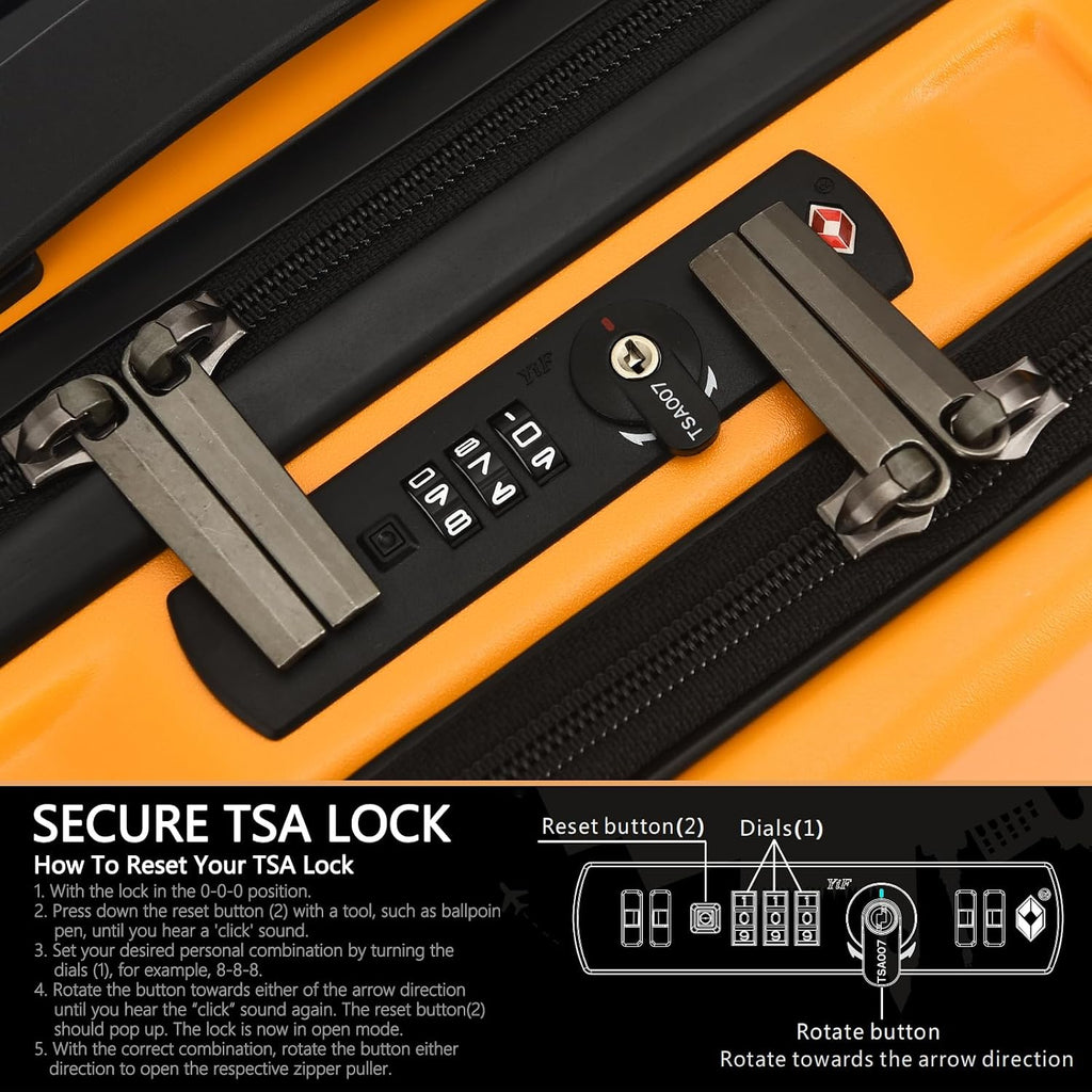 TydeCkare 16' Carry on Luggage with 2 Laptop Compartments, Lightweight Hardshell ABS+PC Suitcase with Dual Control TSA Lock, with YKK Zipper, 4 Spinner Silent Wheels, for Business Travel, Orange