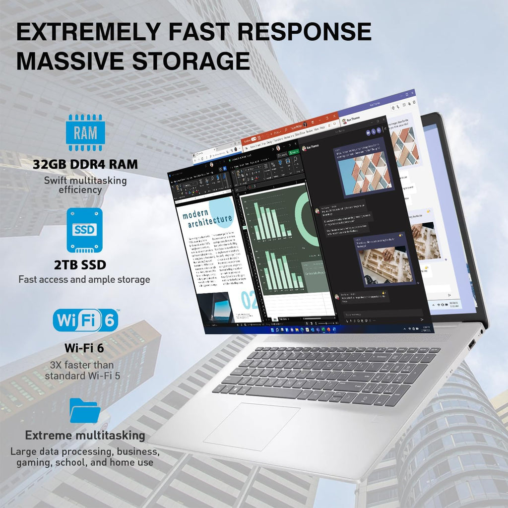 HP 17 Touchscreen Laptop Computer, 17.3' HD+ Touch Screen Laptop Notebook PC, Intel 10-Core i7, 64GB RAM 2TB SSD, Windows 11 Pro, 10 Key Backlit Keyboard, Fingerprint Reader, Wi-Fi 6