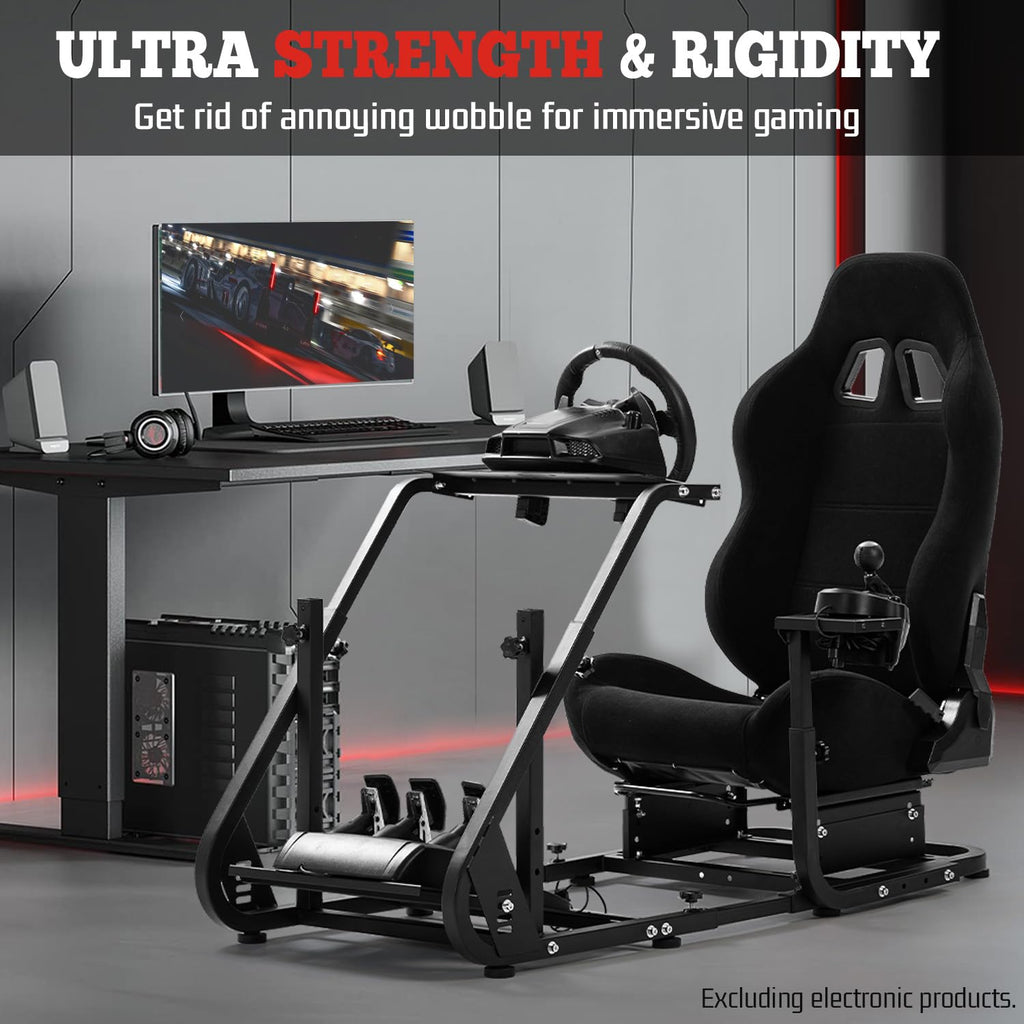 Marada Racing Simulator Cockpit with Comfort Gaming Seat Mountable Monitor Stand Fit for Logitech G25 G27 G29, for Thrustmaster T248 T300, for Fanatec, Driving Race Sim Mount No Steering Wheel Pedal