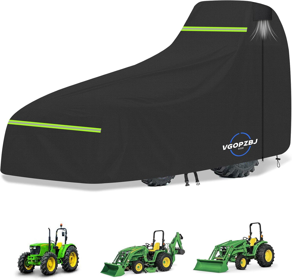 Waterproof Full Tractors Cover Replace,600d Oxford Cloth Tractor Cover for John Deere 1,2,3 Series 1025r 2320 2720 3520, Kubota and Mahindra with Backhoe,with Click-Close Straps & Reflective Strip