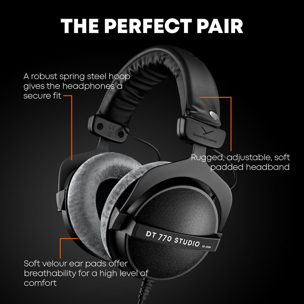 beyerdynamic DT 770 Pro Studio Headphones - Over-Ear, Closed-Back, Professional Design for Recording and Monitoring (80 Ohm, Grey) (Renewed)
