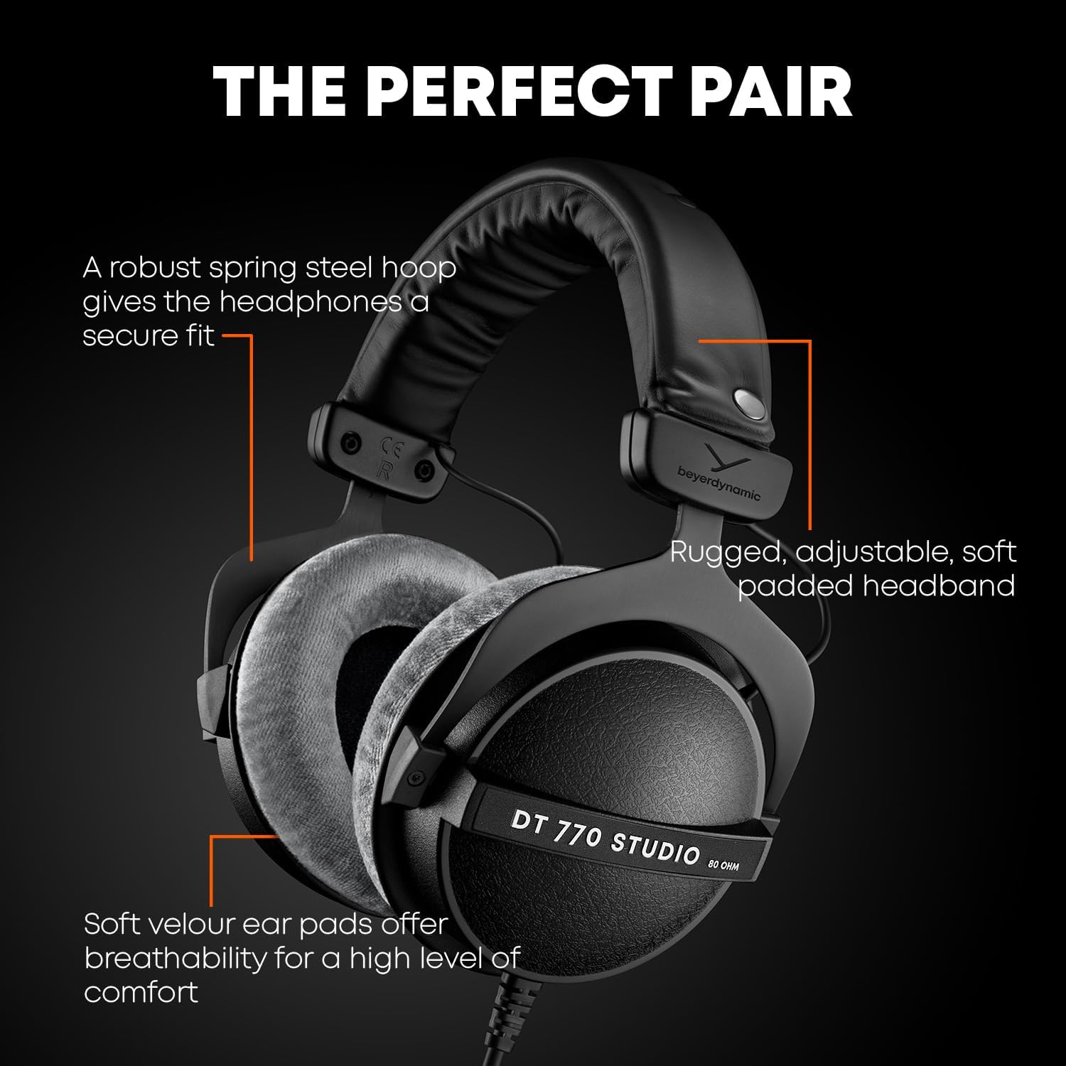 beyerdynamic DT 770 Pro Studio Headphones - Over-Ear, Closed-Back, Professional Design for Recording and Monitoring (80 Ohm, Grey) (Renewed)
