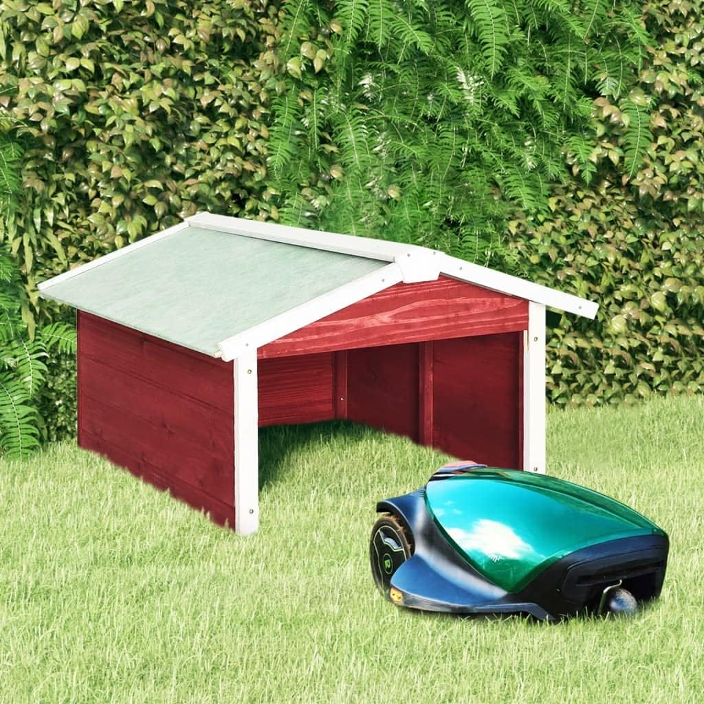SKM Robotic Lawn Mower Garage 28.3'x34.3'x19.7', Wooden Lawn Mower Garage for Outdoor Red and White Firwood