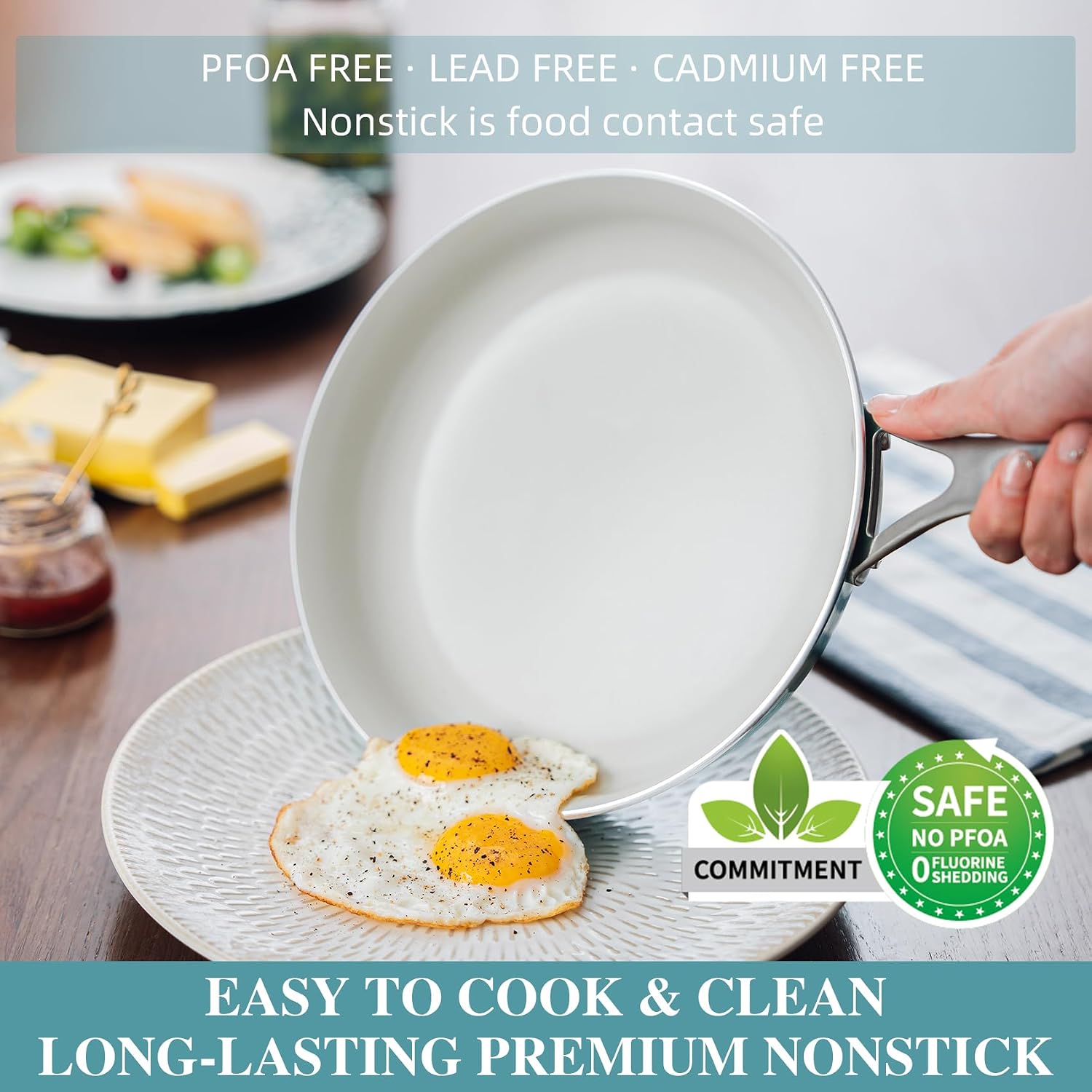 ONGIFT Kitchen Pots and Pans Set Non Stick, 11 Pcs Ceramic Cookware Set with Stay-Cool Handle, Pot and Pan Set NonToxic PFOA/PFAS Free, Dishwasher/Oven Safe, Evenly Heats, Enamel Exterior - Teal