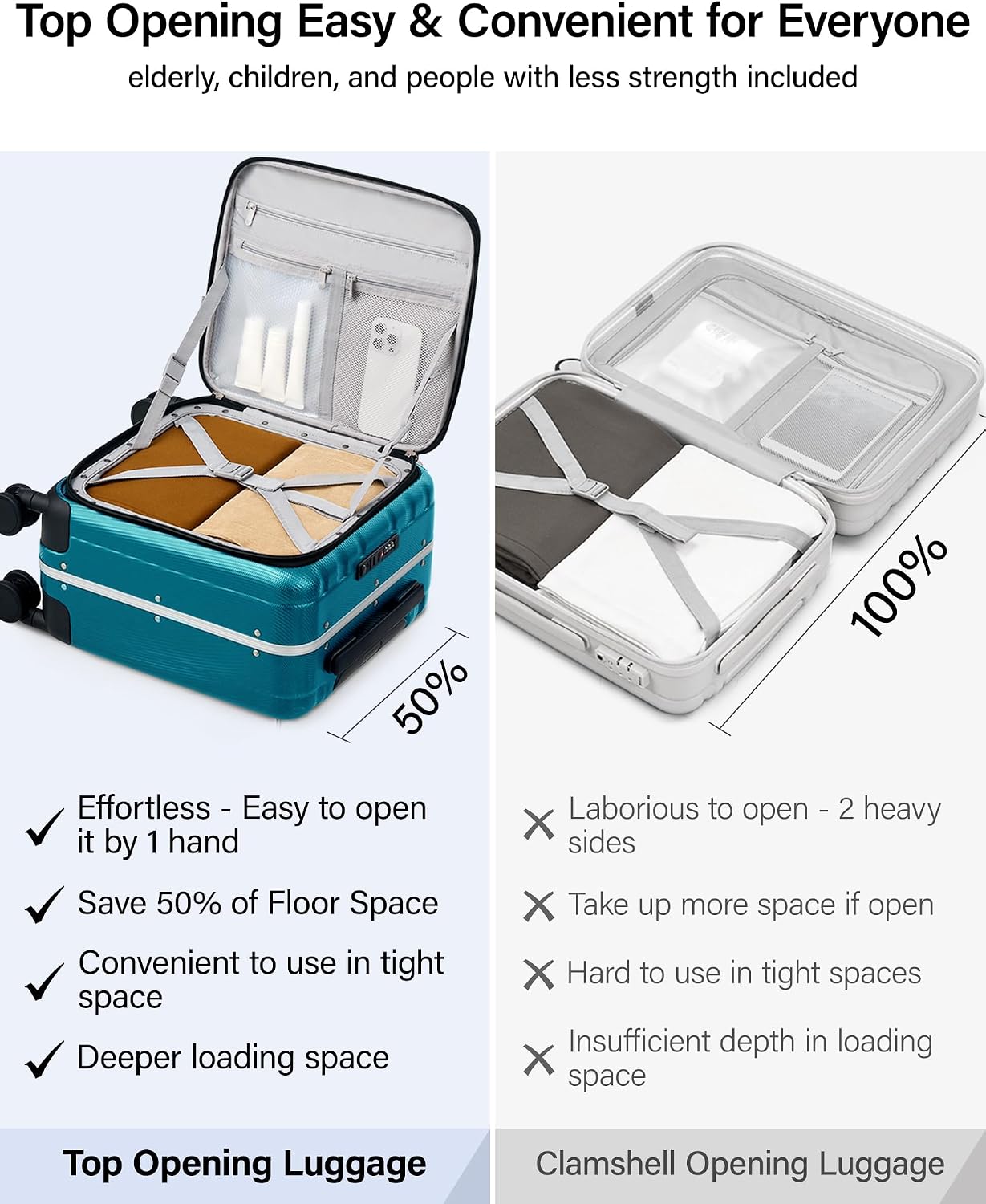Hanke 16 Inch Small Carry On Luggage Hard Shell Top Opening Aluminum Frame Suitcase with Spinner Wheels, Underseat Front Open Luggage for Men & Women Business Travel and Short Trips, Caribbean Blue
