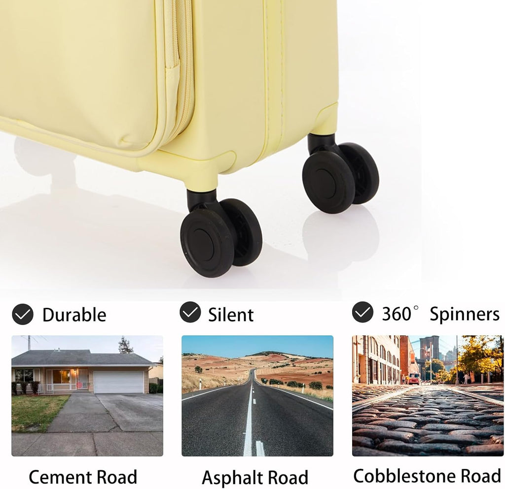 Carry On Luggage with Cup Holder,16 Inch Hard Shell Suitcases with 4 Spinner Wheels, Cabin Bag Wheeled Bag Airline Approved,Expandable Carry-ons Yellow