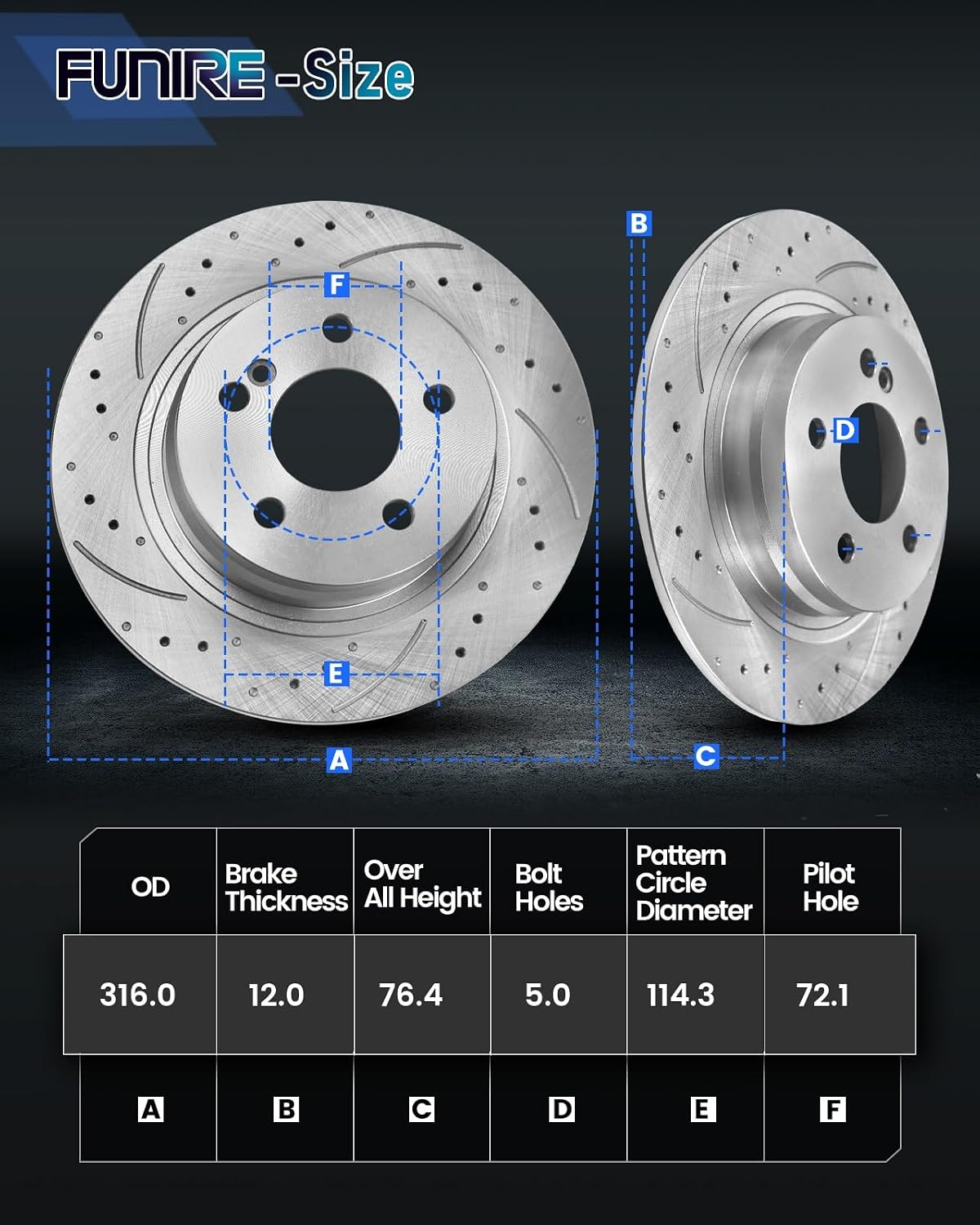 Rear Brake Kit, Brake Rotors and Brake Pads Compatible with 2008-2012 Jeep Liberty, 2007-2011 Dodge Nitro|Automotive Replacement Brake Kit|316mm(12.4in)|53044 & D1274-8390|Rear Brake Rotors