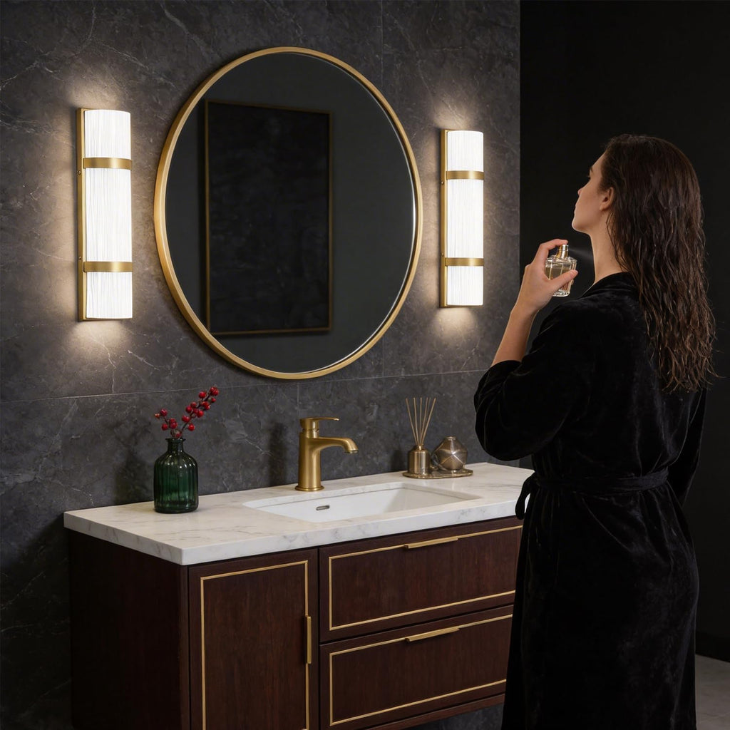 Modern Bathroom Wall sconces Set of 2 – 16 Inch Bathroom Wall Light Fixture, LED Gold Wall Sconce with Artisanal White Frosted Glass, 4000K Warm Lighting for Hallway Bedroom Living Room