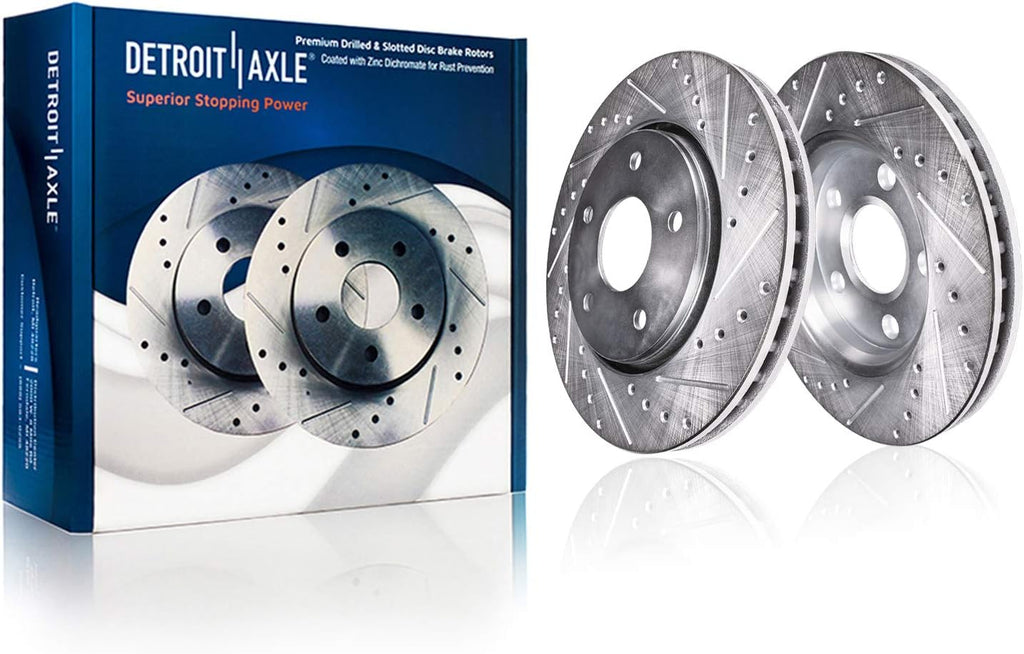 Detroit Axle - 10pc Brake Kit for 2003-2011 Honda Element, Drilled and Slotted Disc Brakes Rotors 2004 2005 2006 2007 2008 2009 2010 Ceramic Brake Pads : 11.10' inch Front and Rear Rotor