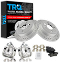 TRQ Performance Rear Brake Pad and Rotor Set Ceramic Slotted Drilled Coated Rotors Calipers Compatible with 2009-2013 Mini Cooper