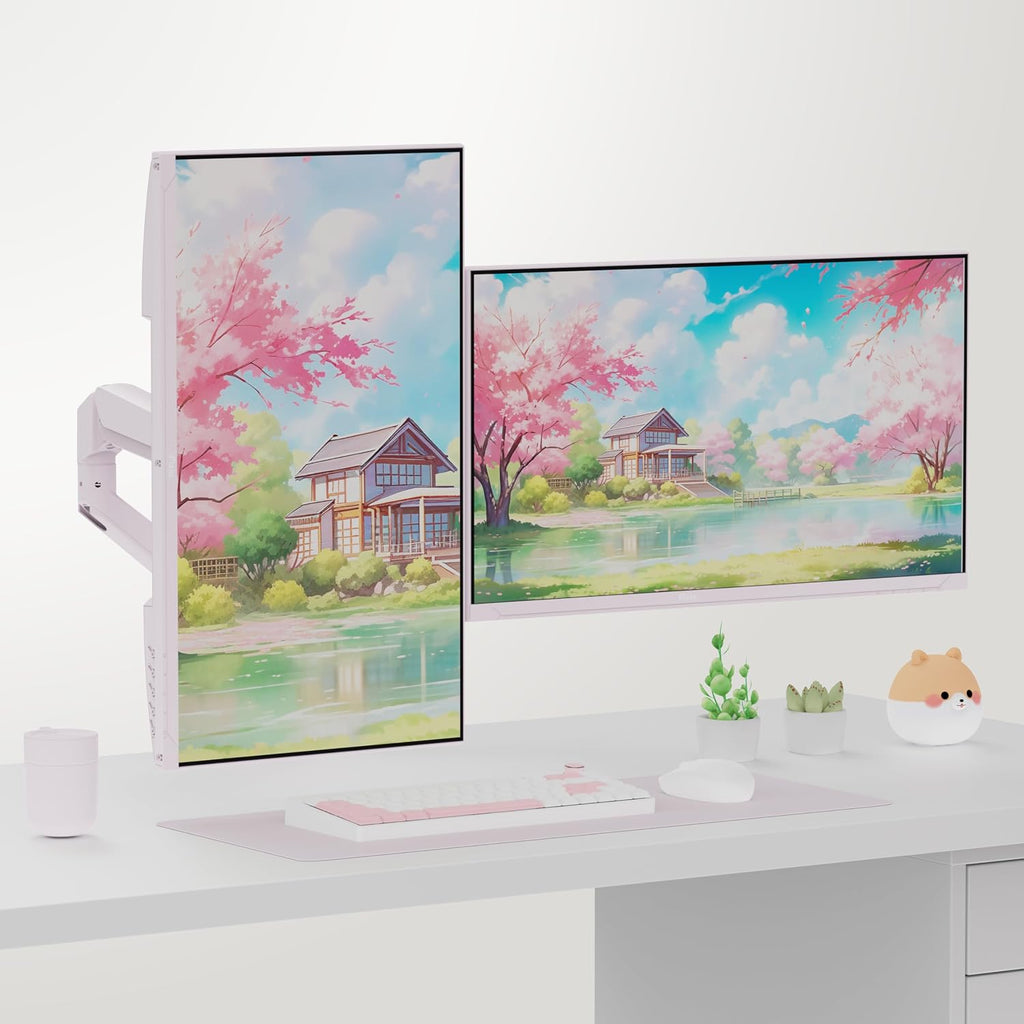 Pixio Two PX278 Wave Pink 27 inch 180Hz Refresh Rate FHD 1440p Resolution Fast IPS Panel 1ms GTG Response Time Gaming Monitor and PS1D Wave Pink Dual Monitor Arm - Fits up to 32 inches and 19.8lbs