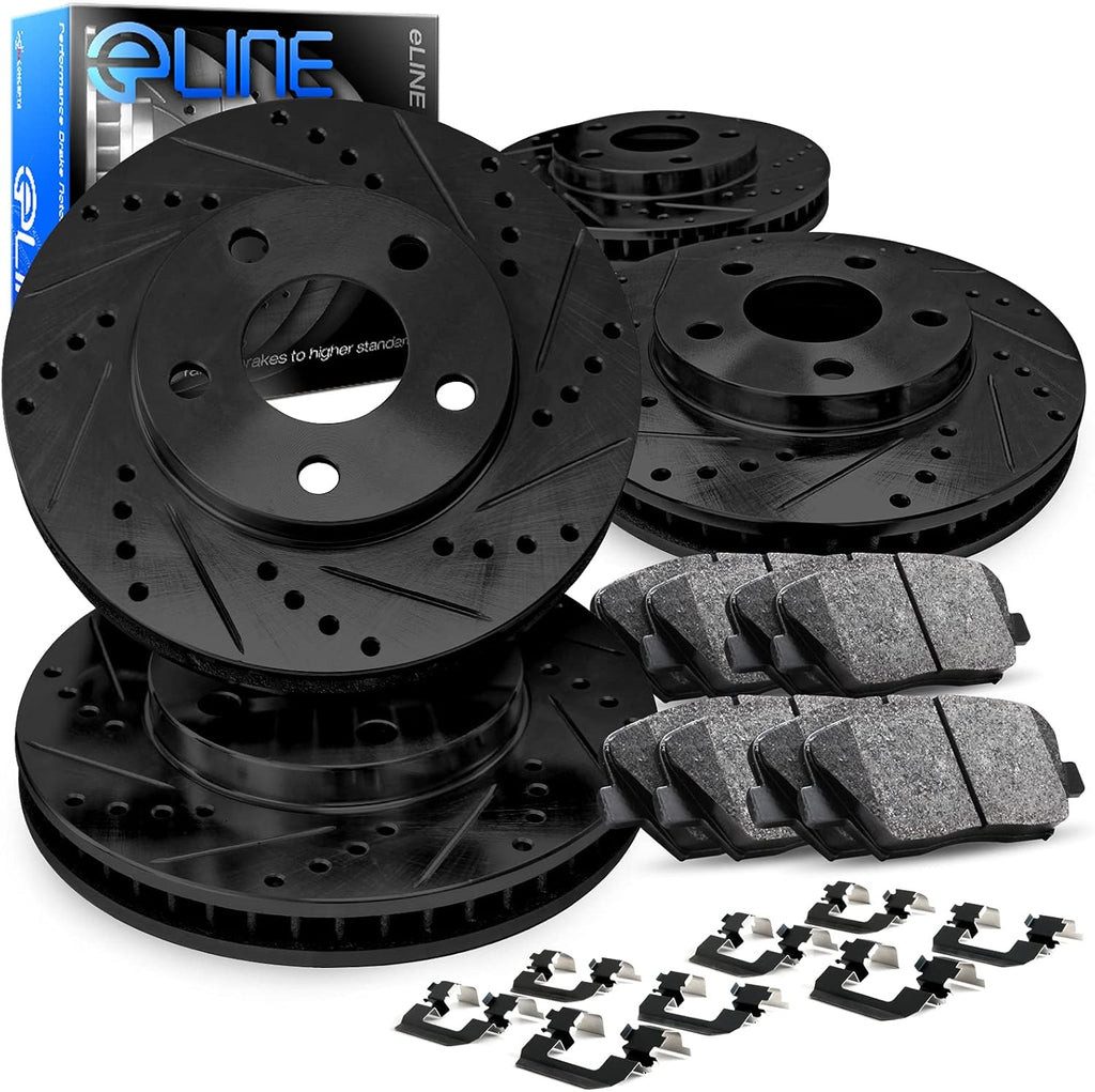R1 Concepts Front and Rear Brake Kit Fits 2011-2019 Chevrolet Silverado, GMC Sierra; 2016-2019 Chevrolet Suburban| Ceramic Pads, Drilled Slotted Rotors| Hardware| 14.0' Front & 14.2' Rear