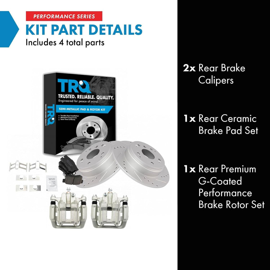 TRQ Performance Rear Brake Pad and Rotor Set Ceramic Solid Rotors Calipers Compatible with 2007-2008 Acura TL 2003-2011 Honda Element