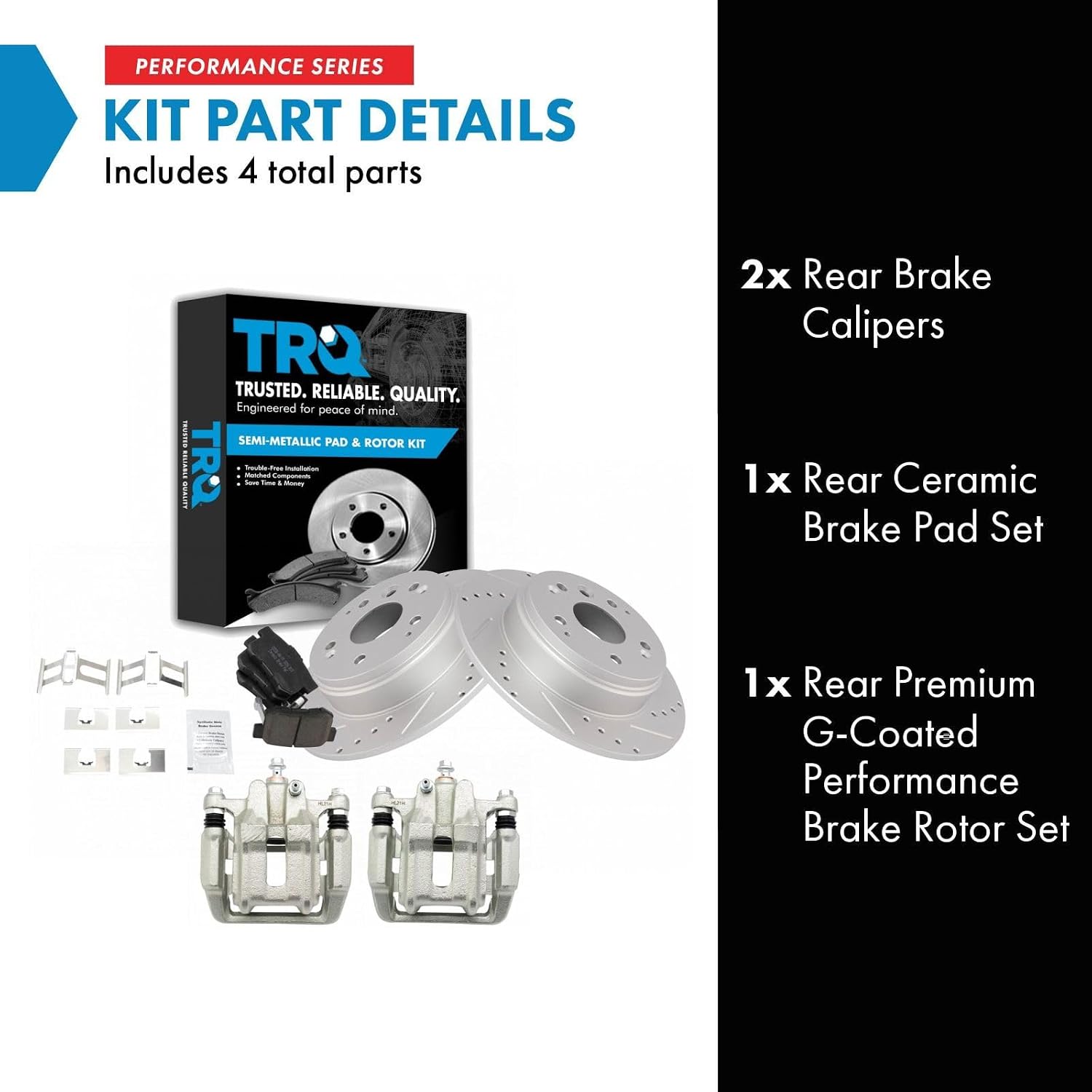 TRQ Performance Rear Brake Pad and Rotor Set Ceramic Solid Rotors Calipers Compatible with 2007-2008 Acura TL 2003-2011 Honda Element
