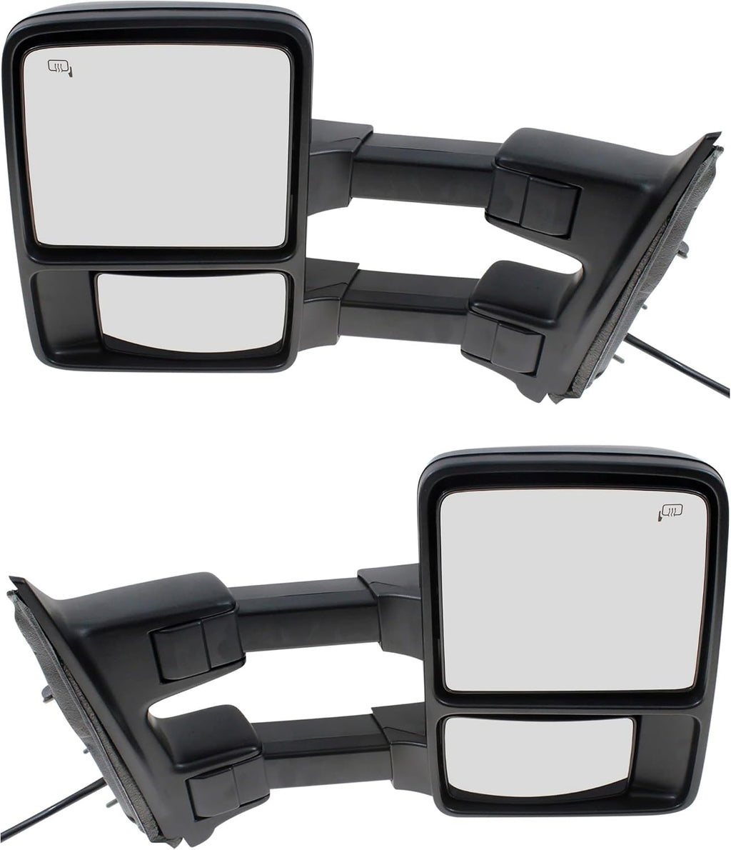 Kool Vue Driver & Passenger Side Power Heated Towing Mirrors for Ford F-250 F-350 Super Duty F-450 Super Duty F-550 Super Duty 2010 Power Fold With Signal Light & Memory Auto Extend with 2 Caps