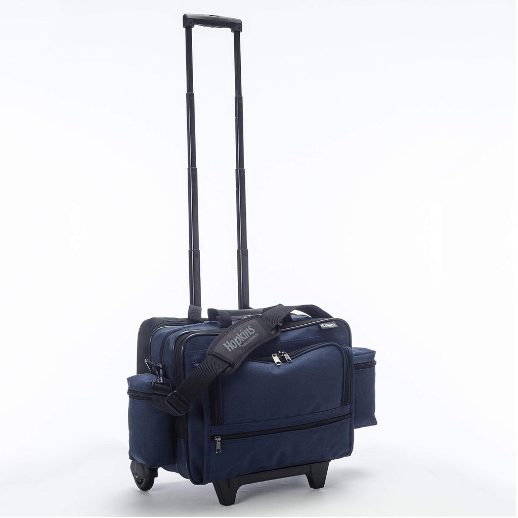 Hopkins Medical Products Rolling Med Bag with EZ-View: Waterproof, Laptop Section & Lockable File Pocket - Ultimate Mobility for Healthcare Pros, 39.5 In. Handle, 16 In. x 3 In. x 12 In., Blue