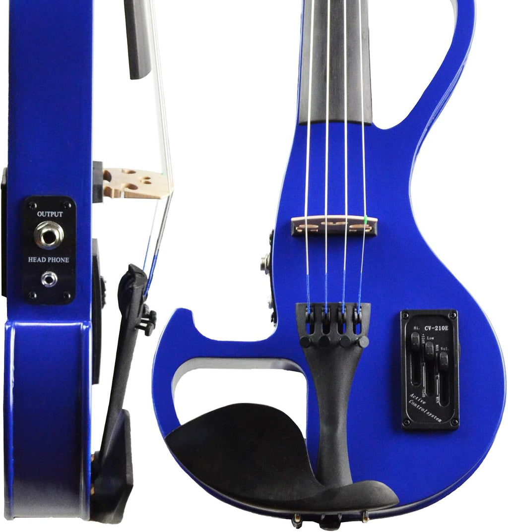 Electric Violin Bunnel Edge Outfit 4/4 Full Size (Clear) (BLUE) — With Carrying Case and Accessories Included - Headphone Jack - Piezo Ceramic Pick-up from Kennedy Violins