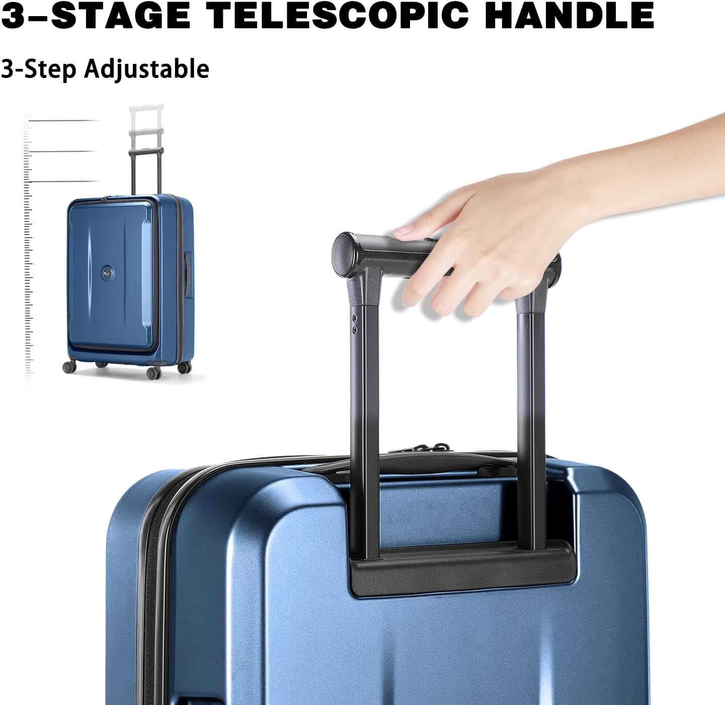 28 Inch Luggage with Spinner Wheels & TSA Lock, Expandable PC Hardside Large Checked Luggage with Top Opening, Durable Lightweight Rolling Suitcase, Blue