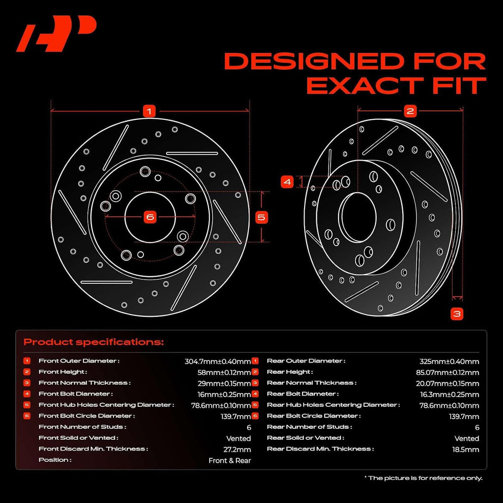 A-Premium Front & Rear Drilled and Slotted Disc Brake Rotors + Ceramic Pads Kit Compatible with Select Chevrolet and GMC Models - Tahoe, Silverado 1500, Sierra 1500, Yukon, Astro, Safari, 12-PC Set