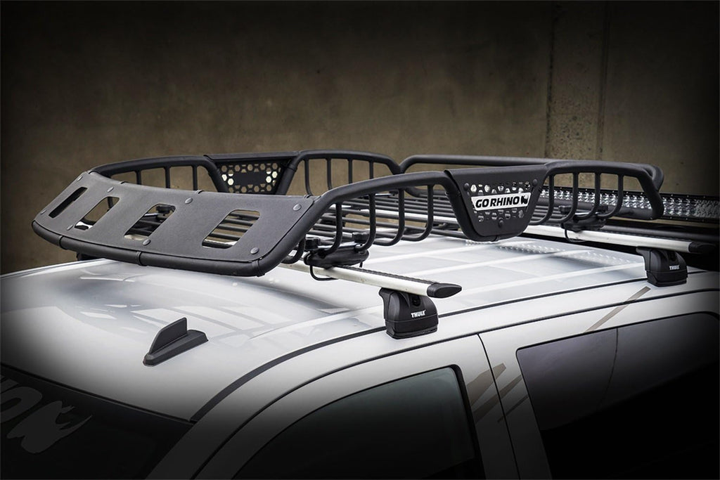 Go Rhino SR40 Roof Rack - Tubular Rack w/ 4X Light Mount Openings & Cross Bar Clamps | Mild Steel, Textured Black, L: 60' x W: 40' x H: 6' | 59047T