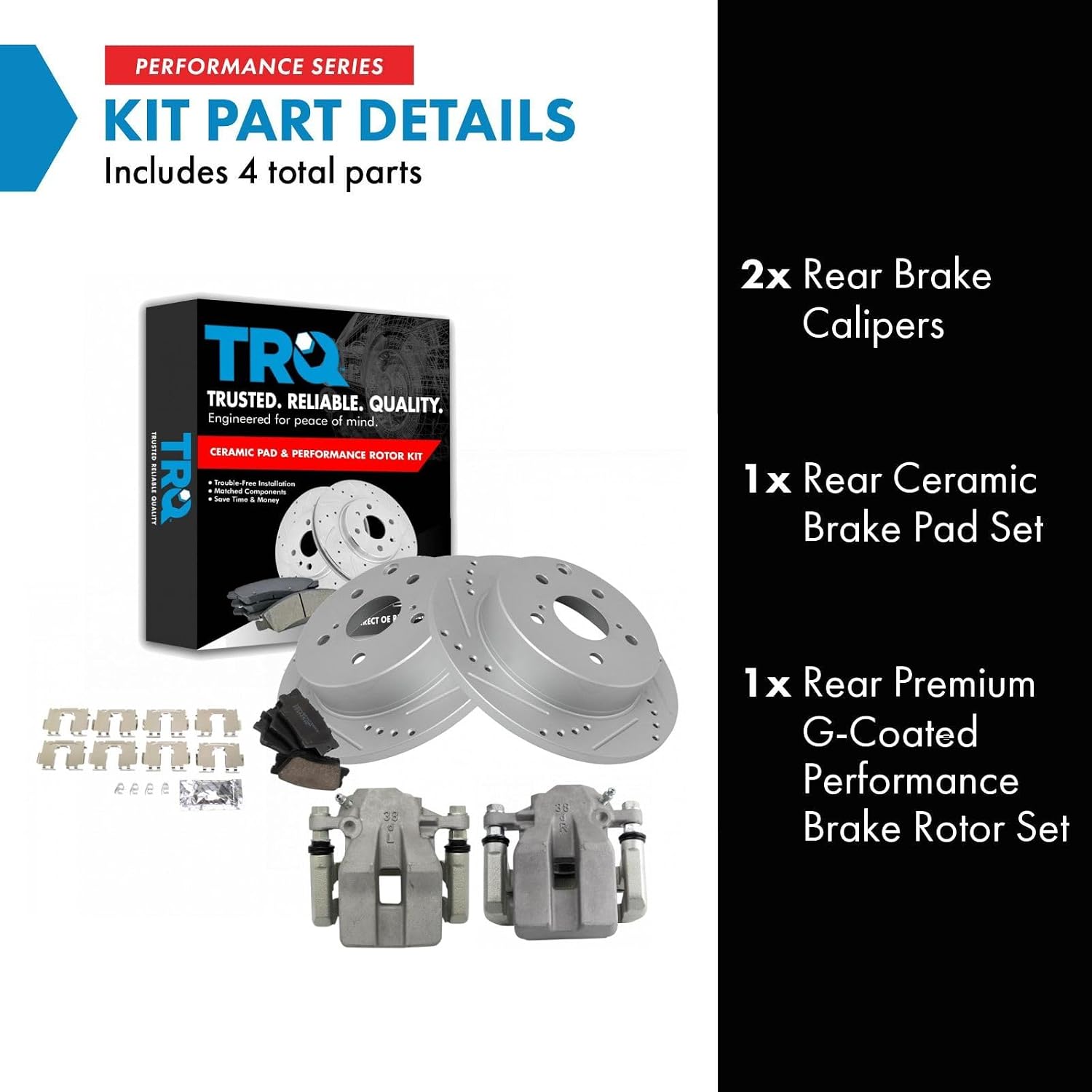 TRQ Performance Rear Brake Pad and Rotor Set Ceramic Drilled Slotted Coated Rotors Calipers Compatible with 2006-2011 Toyota RAV4