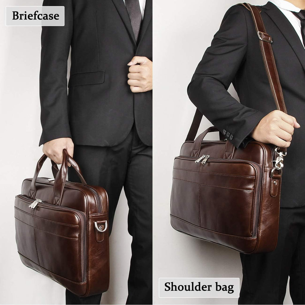 Augus Leather Messenger Bag for Men Vintage Travel Backpack 17 inch laptop Briefcase Shoulder Bags