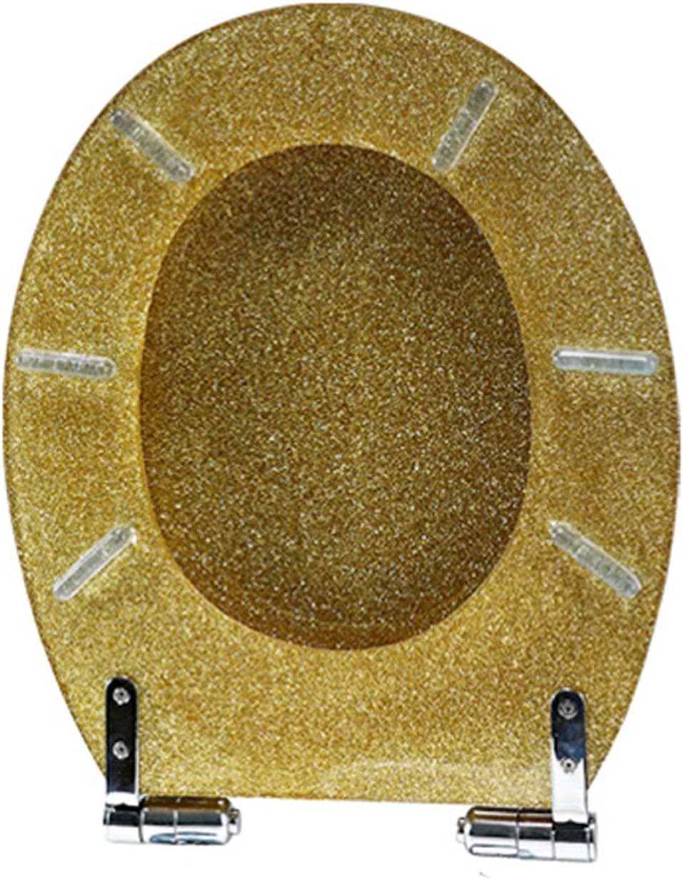 Black Toilet Seat Cover, Sparkly Toilet Seat Glitter Toilet Seat Slow Close Toilet Seat Round, Top/Bottom-Fixed, Quick Release Easy Installation and Cleaning,Gold(Gold)