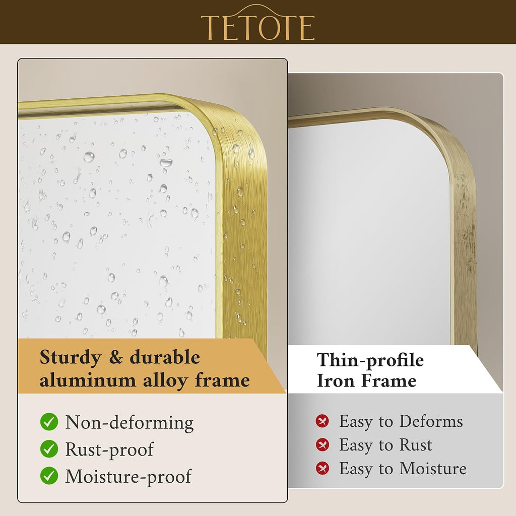 TETOTE Brushed Gold Bathroom Mirror, 40 x 24 Inch Metal Framed Mirror, Brushed Brass Rectangle Wall Mounted Golden Vanity Mirror (Horizontal/Vertical)