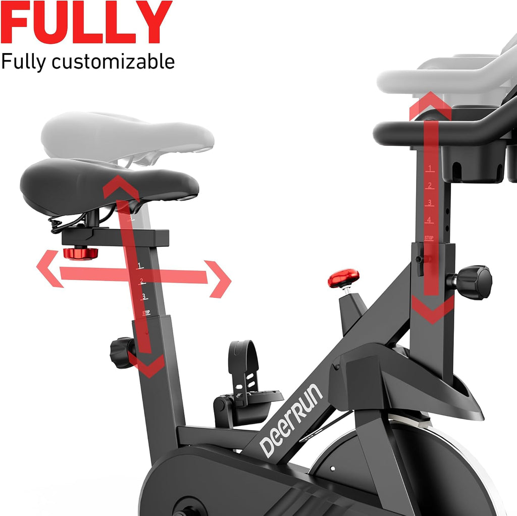 DeerRun Exercise Bike, Indoor Cycling Bike with Adjustable Magnetic Resistance, Low-Noise Belt Drive Stationary Bike for Home Cardio, 300 lb Capacity, Device Mount & LCD Monitor