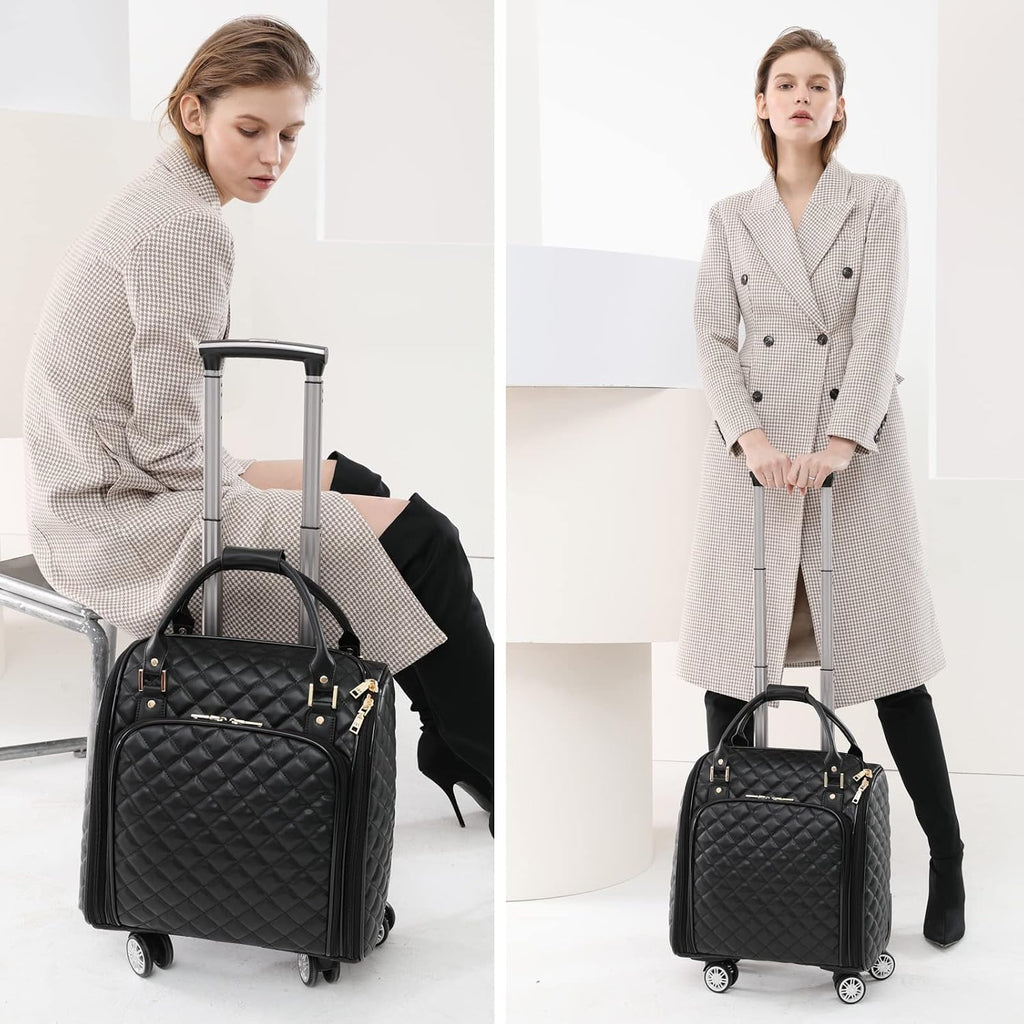 feilario 18in Leather Softside Underseat Carry on Suitcases Expandable Spinner Wheels Travel Luggage