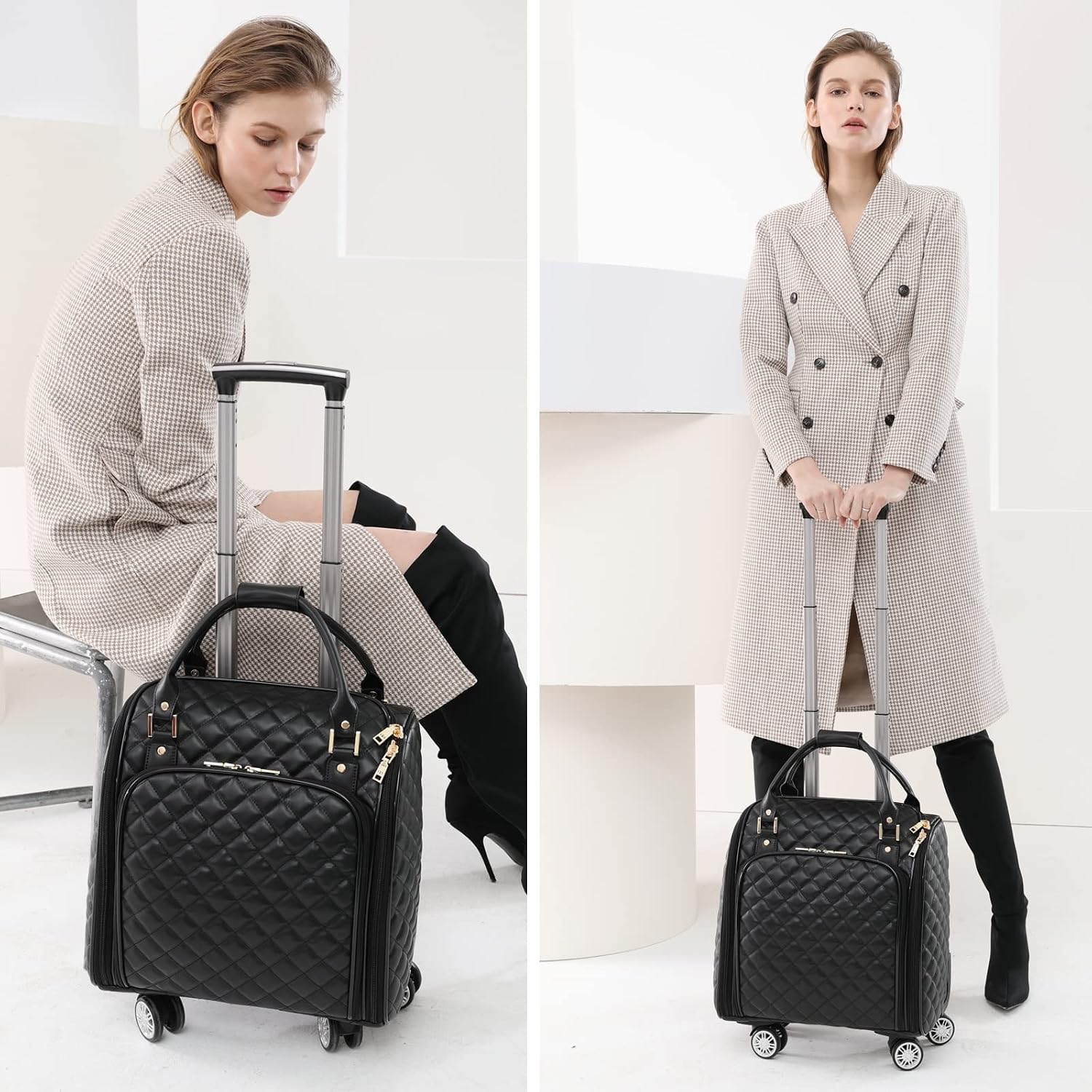 feilario 16in Leather Softside Underseat Carry on Suitcases Expandable Spinner Wheels Travel Luggage