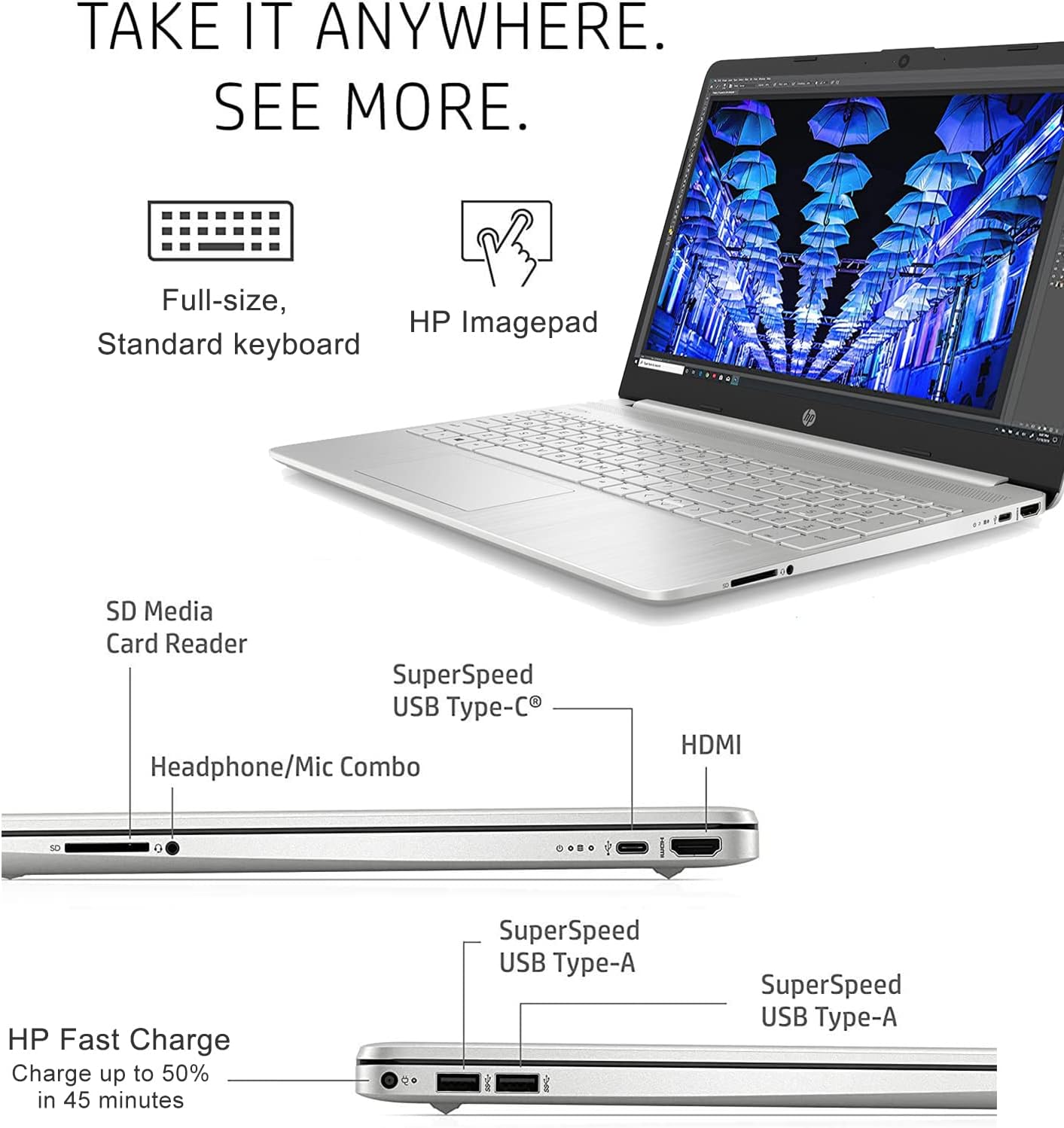 HP 15.6' Laptop with Touchscreen, Intel Core i5-1155G7 Processor, Intel Iris Xe Graphics, 15.6' HD Touchscreen Display, HDMI, Wi-Fi and Bluetooth, Windows 11 Home in S Mode(16GB RAM | 1TB SSD)