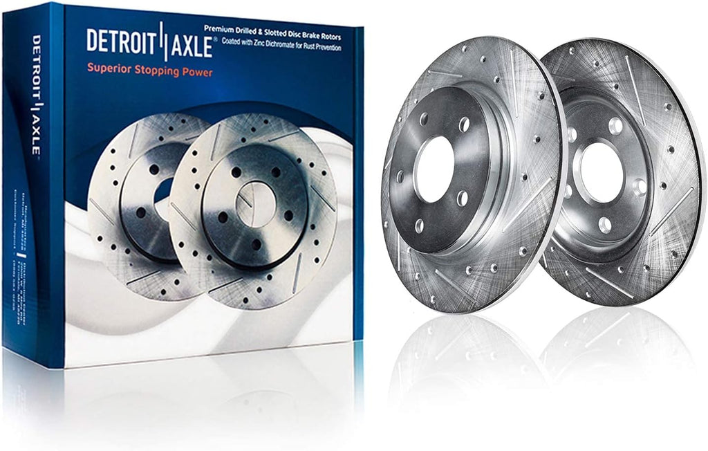 Detroit Axle - 10pc Brake Kit for 2019-2024 Mazda CX-5, Drilled and Slotted Disc Brake Rotors Ceramic Brakes Pads with Hardware Replacement : 12.60' inch Front and 11.93' inch Rear Rotor