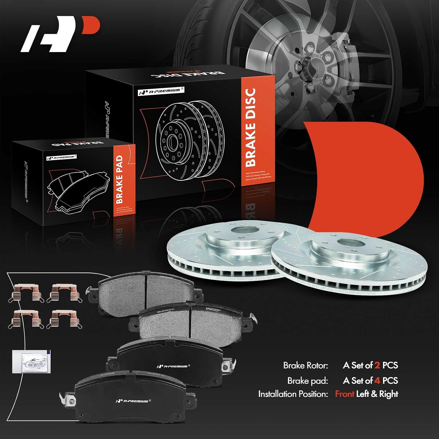 A-Premium 12.40 inch (315mm) Front Drilled and Slotted Disc Brake Rotors + Ceramic Pads Kit Compatible with Select Subaru Models - Forester 2019 2020 2021, 6-PC Set