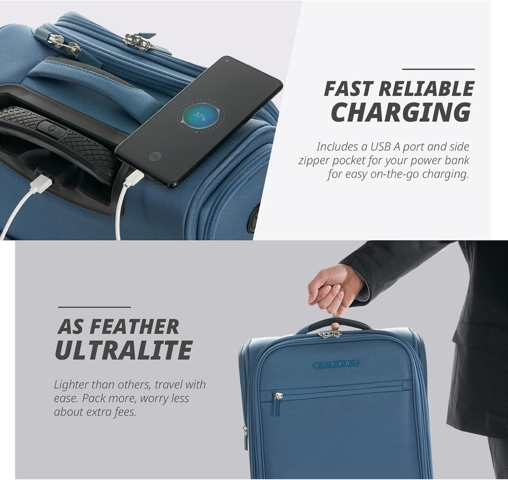 Verage Under Seat Luggage with Wheels, Softside Expanable Small Suitcase Carry On Luggage Bags for Airlines Airplanes Short Trip Men Women (Coast Blue, 16-Inch Rolling Underseat)