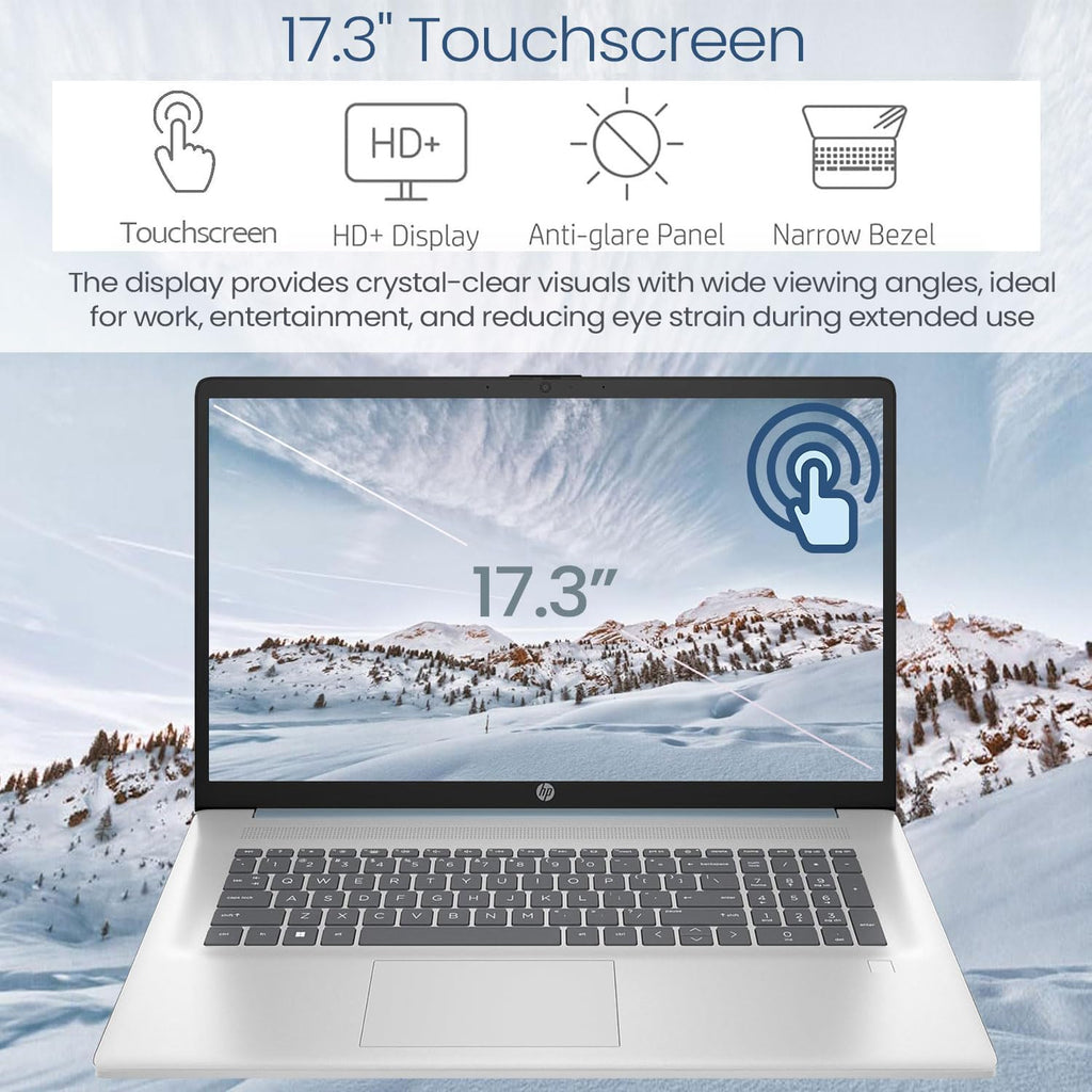 HP Essential 17.3' HD+ Touchscreen Laptop, AMD Ryzen 5 7430U, 32GB RAM, 1TB SSD, Backlit KB, Fingerprint Reader, Webcam, HDMI, Wi-Fi 6, Windows 11 Home, Bundle with Thunderobot ML101 Wireless Mouse