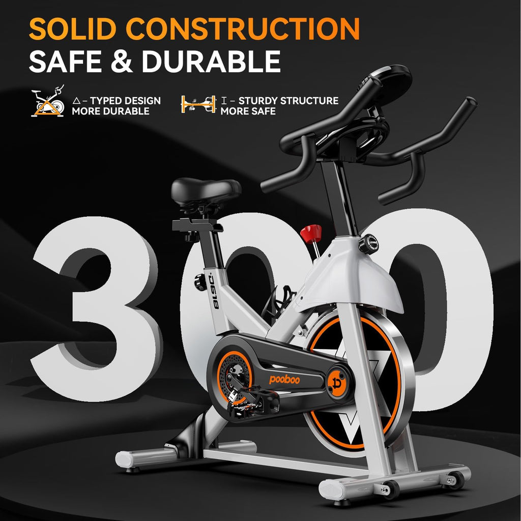 POOBOO Exercise Bike, Stationary Bike for Home Gym, Indoor Cycling Bike w/Comfortable Seat Cushion & Tablet Mount, Silent Belt Drive Indoor Bike for Cardio Workout