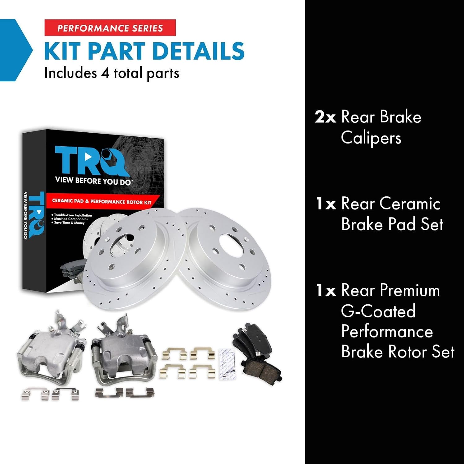 TRQ Performance Rear Brake Pad and Rotor Set Ceramic Solid Rotors Calipers Compatible with 2013-2016 Buick LaCrosse 2011-2016 Regal 2013 Chevrolet Malibu