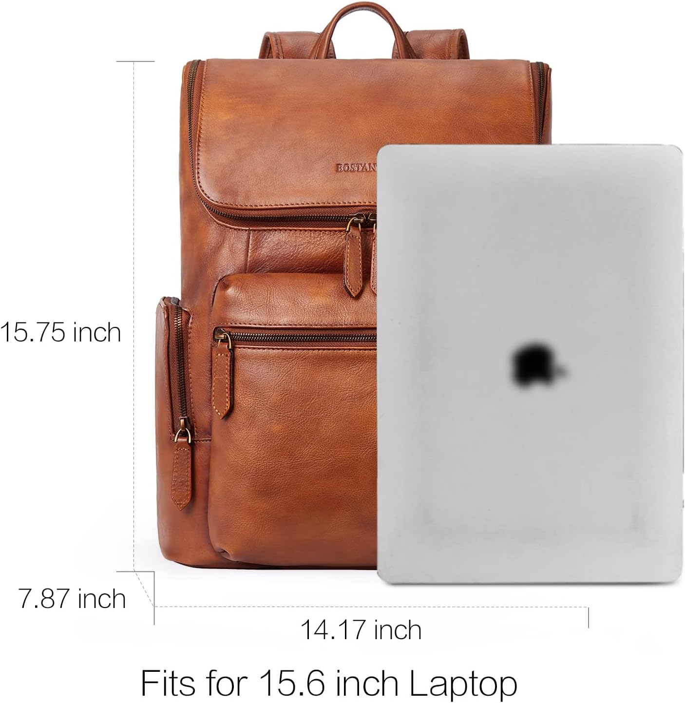 BOSTANTEN Leather Backpack for Men 15.6 inch Laptop Backpack Vintage Travel Office Bag Large Capacity Shoulder Bag Redbrown