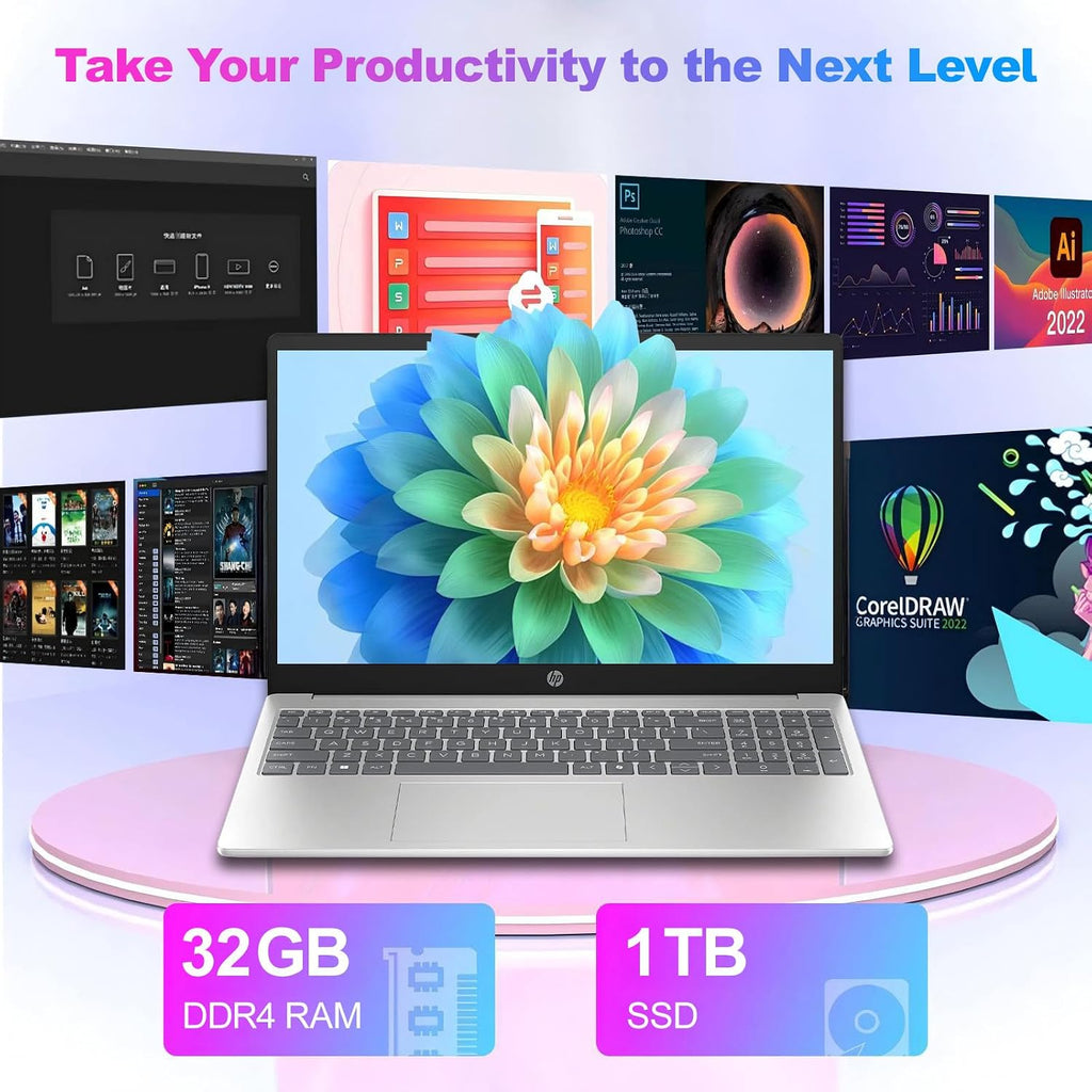 HP 15.6' FHD Touchscreen Business Laptop, Intel 10-Core i7-1355U(up to 5 GHz), 32 GB RAM, 1 TB SSD, Intel Iris Xe GPU, Wi-Fi 6, Camera, HDMI, Copilot, Long Battery Life, Windows 11 Pro, w/Accessories