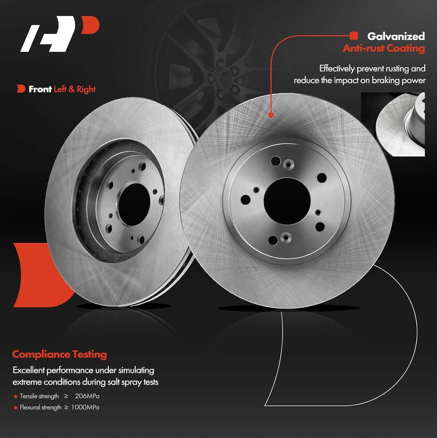 A-Premium Front Vented and Rear Solid Disc Brake Rotors + Ceramic Pads Kit Compatible with Select Honda Models - Pilot 2003 2004 2005 2006 2007 2008, 12-PC Set