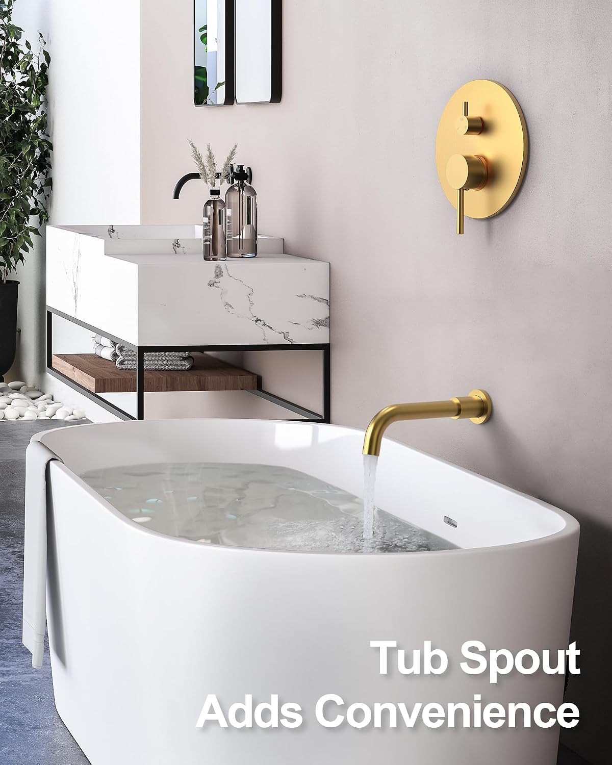 10 Inch Round Shower Faucet Set with Tub Spout, High Pressure Rainfall Shower Head and Handheld Sprayer Combo, Brushed Gold